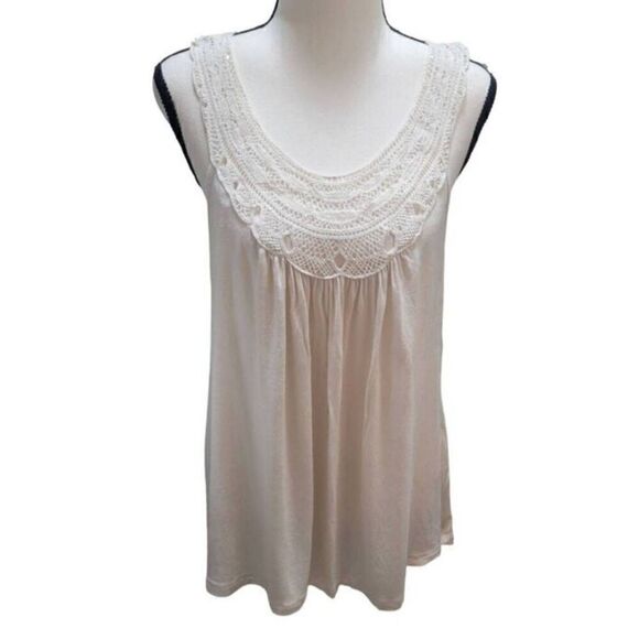 Crochet Lace Cream Hi Low Tank Sz M - Picture 1 of 6